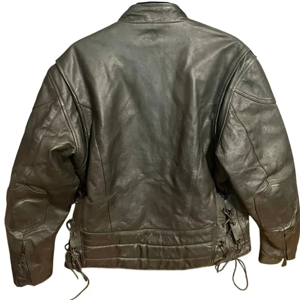 River Road Black Leather Moto Jacket Size 50 XL Lace-Up Side